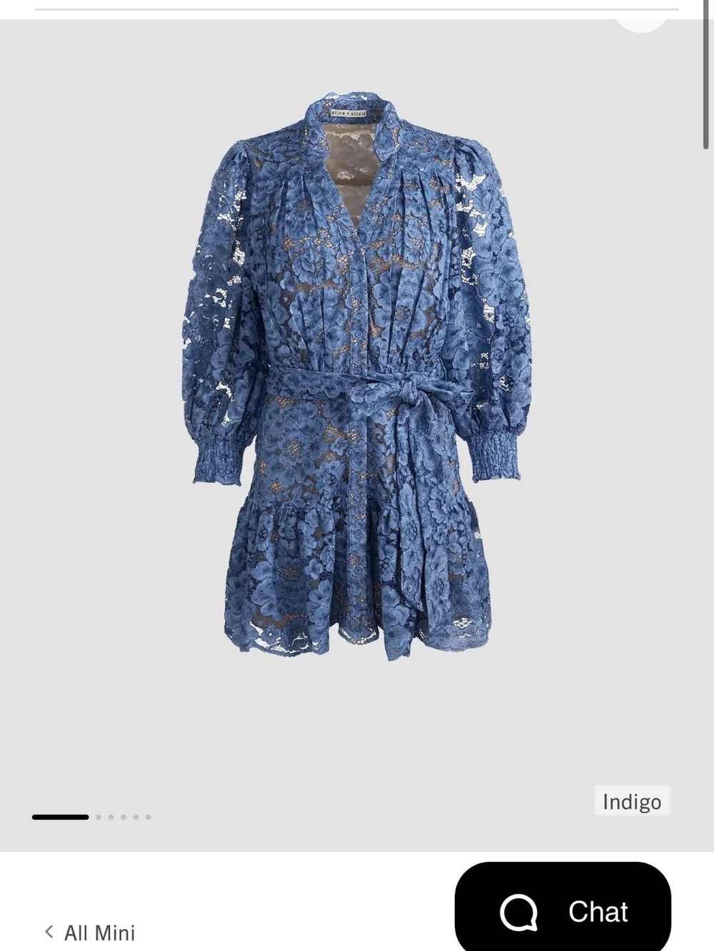 Alice + Olivia Indigo Floral Lace Mini Dress with Tie Waist
